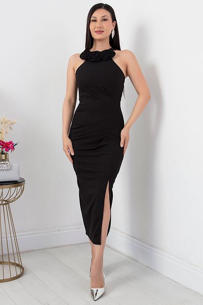 PULLIMM Crepe Dress - Rose Detailed and Slit NY4264