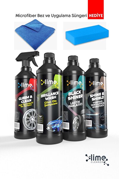 Lime Cleaner Oto Bakım Seti Cilalı Araba Şampuanı Jant Torpido Temizleyici La...