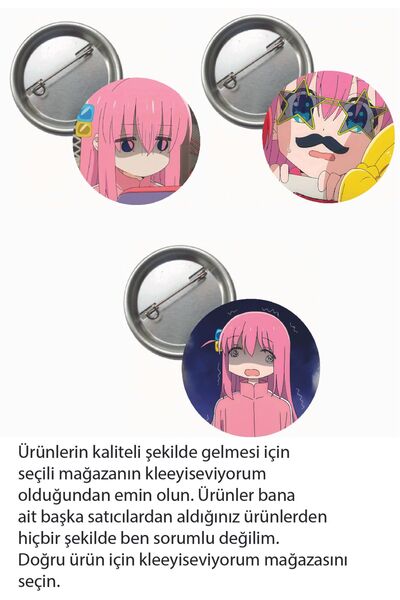 kleeyiseviyorum Bochi The Rock Anime Buton Rozet 3 Adet 37mm