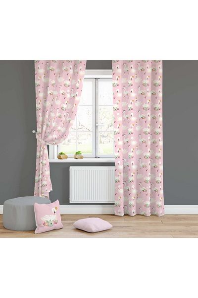Lolla Swan Patterned Background Curtain 1163
