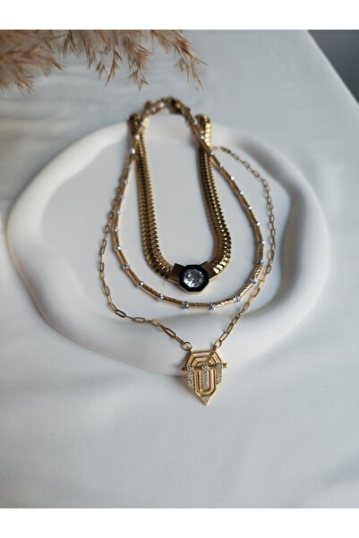 ULYOS PONIS Serenay Şövalye, Dorika Ve Zirkon 3lü Set Kararmaz Çelik Vip Kadın Kolye