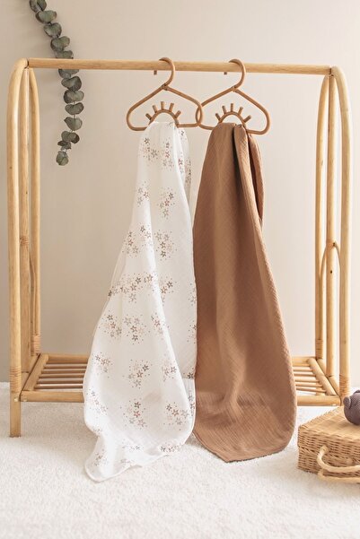 Bedeca Set of 2 100% Organic Cotton Muslin Baby Blanket - Star Printed 90x100 Multi-Purpose Muslin Blanket Set