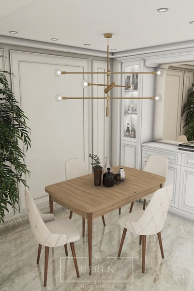 DEREN HOME Vanessa Serisi Mutfak Ve Salon Masa Takımı 4 Adet Krem Sandalye