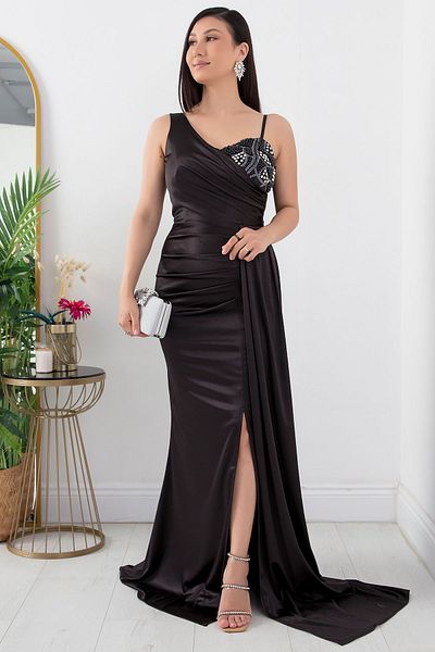 PULLIMM One Shoulder Rhinestone Detailed Dress 39871