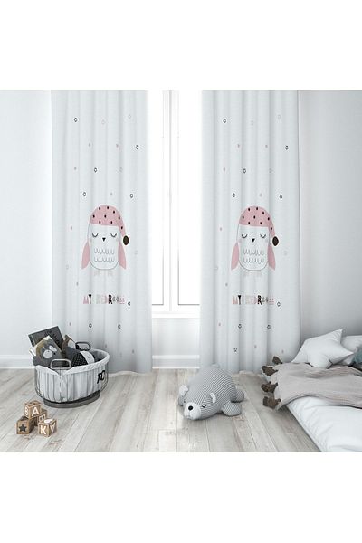 Lolla Beret Owl White Background Curtain 273
