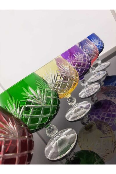 BardakçıMurat Bohemia Kristal Gladio Çıprıklı Şangay Renkli 6 Lı Kahve Yanı Sunumlluk