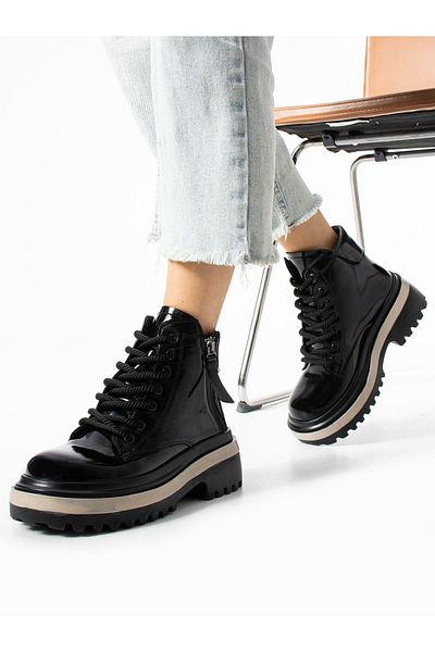 Alemdar Shoes PATRICK Piele Lacuita Neagra - Cizme de dama cu fermoar