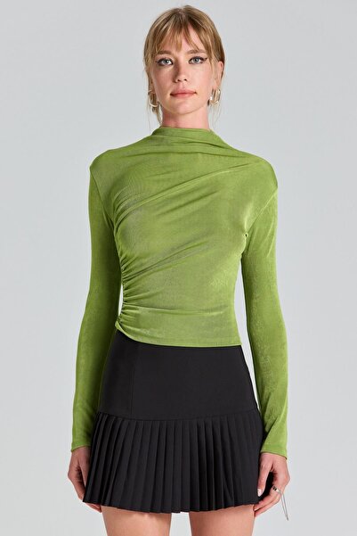 boutiquen 2768 Yanı Büzgülü Yeşil Bluz