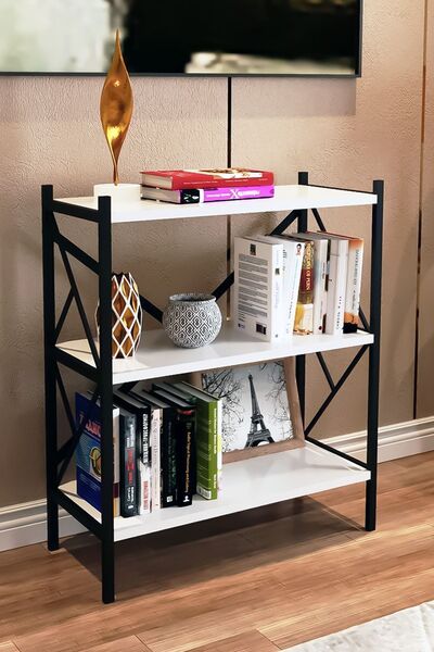 Morpanya Rosec Metal Kitaplık 3 Raflı Dekoratif Dosya Kitap Raf Ofis Ev Rafı ...