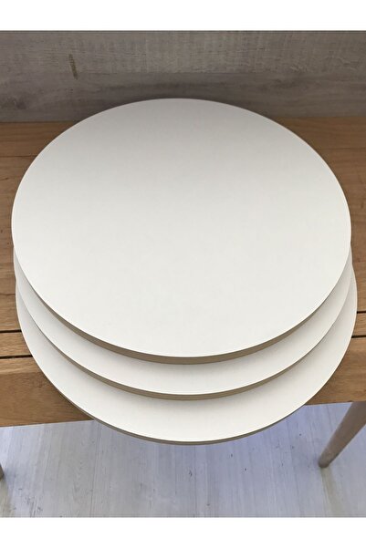 damila 18mm 1.kalite Ham İki Tarafı Beyaz Lake Kaplama Mdf Tabla 37cm Çapında 3 Adet