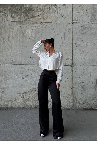 LB Laluna Butik Σατέν Γυναικείο Παντελόνι Palazzo - Ελαστικό και ντραπέ