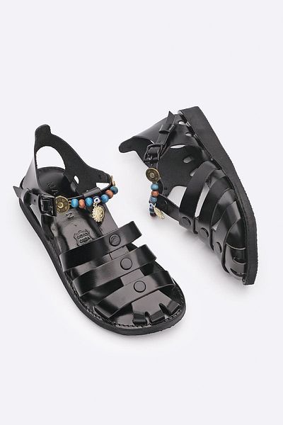 Marjin Women's Genuine Leather Accessory Eva Sole Daily Sandals Kevas Black