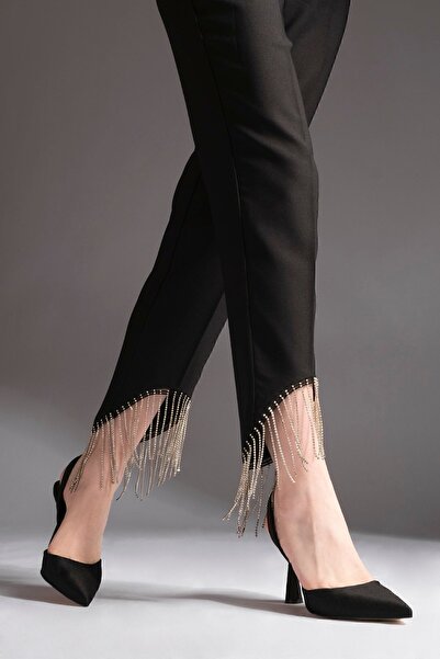 Marjin Dámské jehlové špičaté zlaté podpatky Detailní otevřená záda Šála Boty na podpatku Yolez Black