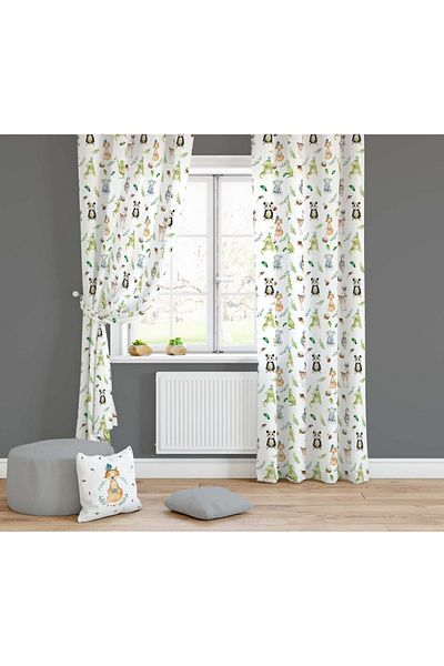 Lolla White Cute Animals Background Curtain 506