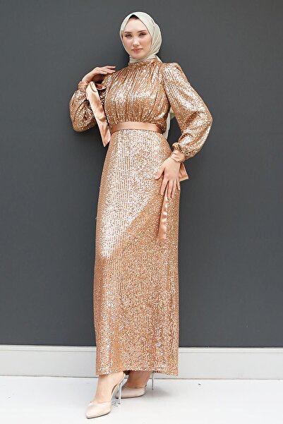 GİZ AGİYİM Βραδινό φόρεμα Melda με χρυσή παγιέτα