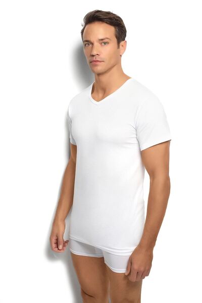 Jiber Λευκό βαμβακερό ανδρικό κοντομάνικο εσώρουχο με λαιμόκοψη - 3 Συσκευασία 105