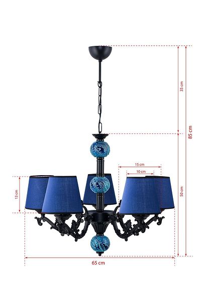 DEDE Five-Armed Zamak Chandelier with Black and Blue Hat Decorative Object
