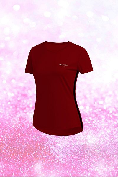 POSEIDON STORM Tricou de damă din țesătură Dri-fit bordeaux, confortabil, cu gâtul rotund, pentru mers și alergare S-3xl
