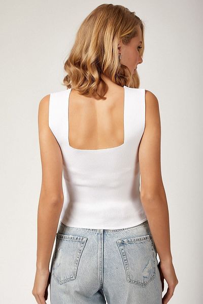 SIRGİYİM Women's White Square Collar Lycra Fit Crop Blouse