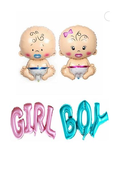 LOTUS PARTY Gender Determination Party - Girl - Boy Writing Foil Balloon and Baby Girl Foil Balloon with Boy