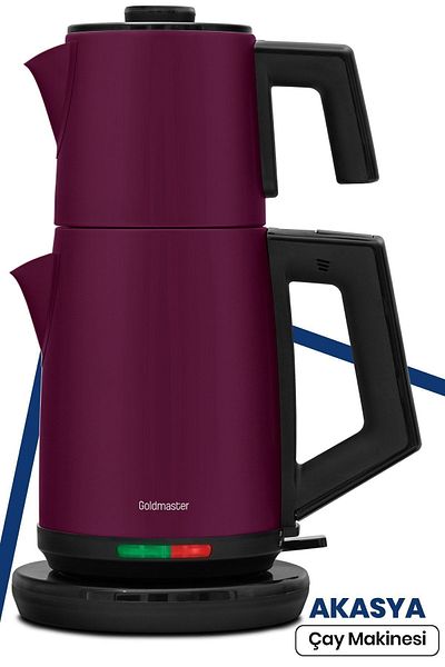 GOLDMASTER Akasya Matte Purple Xl 2200 Watt Patented Drip-Free Design Steel Tea Maker and Kettle