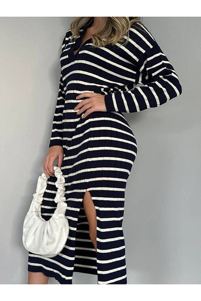 Lusin Rochie de tricot sezonieră Seemless subțire cu mânecă lungă pentru femei - bleumarin