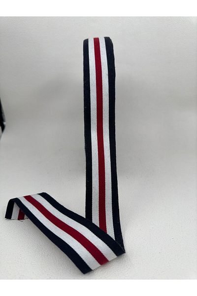 paşateks since 1995 şekil 5 Meters 4 cm Striped Woven Ribbon (White/Red/Navy Blue)