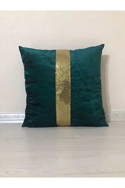 YILMAZHOME غطاء وسادة مخملي مخطط - (أخضر زمردي-مع مخطط ذهبي)