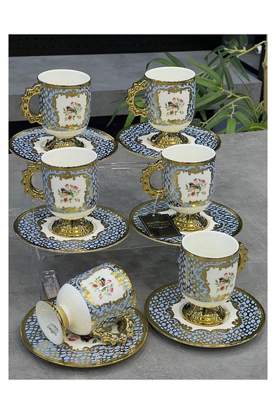Doğudeko Blue Luxury Porcelain 6-Piece Astoria Cup Set