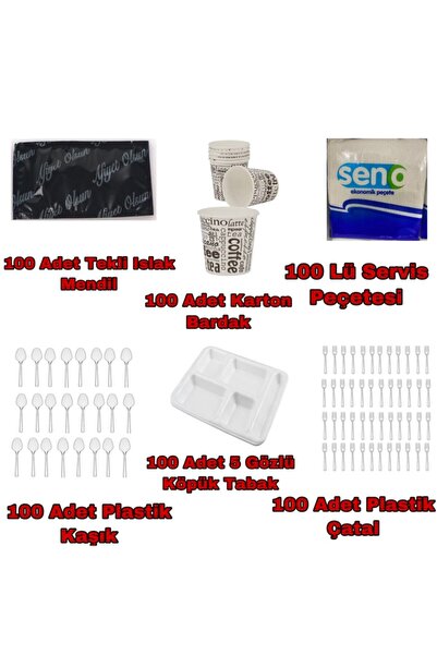 Özkan Ambalaj Temizlik 6 lı 5 Gözlü Tabak Islak Mendil Peçete Plastik Çatal P...