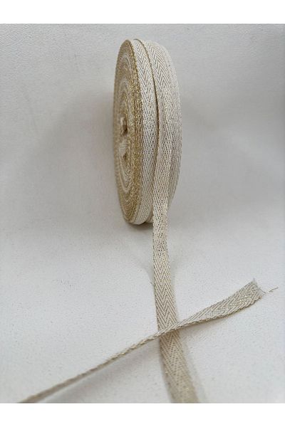 paşateks since 1995 şekil 5 Meters Ecru Herringbone Strip - 1 cm Gold Glitter