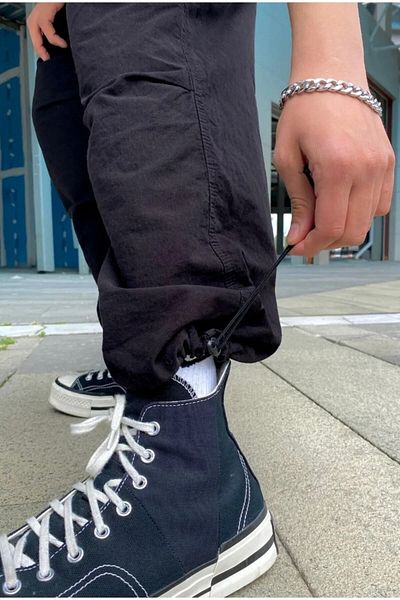 Gofeel Καλοκαιρινό Unisex Baggy Jean - Loose Cut, Ύφασμα Αλεξίπτωτου, Μαύρο Παντελόνι