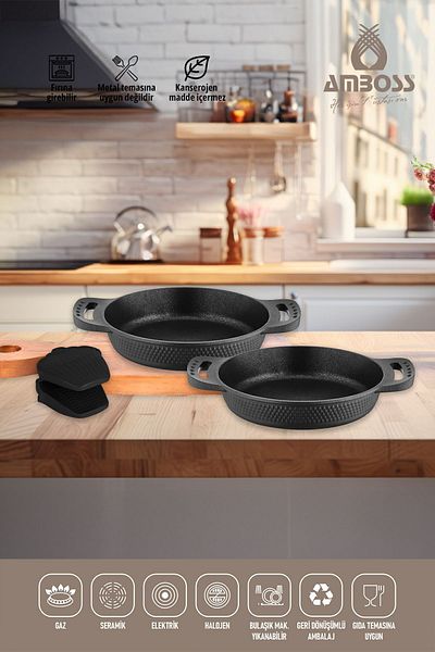 Amboss Quartz Casting 18 22 Cm Titanium Plated 2-Piece Saucepan (OMLET) Set Black