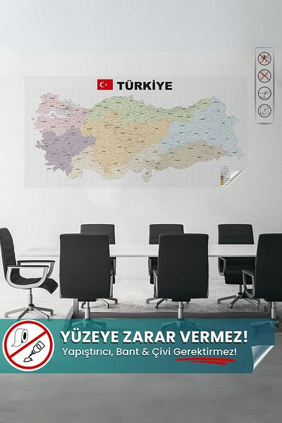 Pi Papers Turkey Province and Province Map, Non-Adhesive Self-Retaining Static Magic Smart Paper, Map