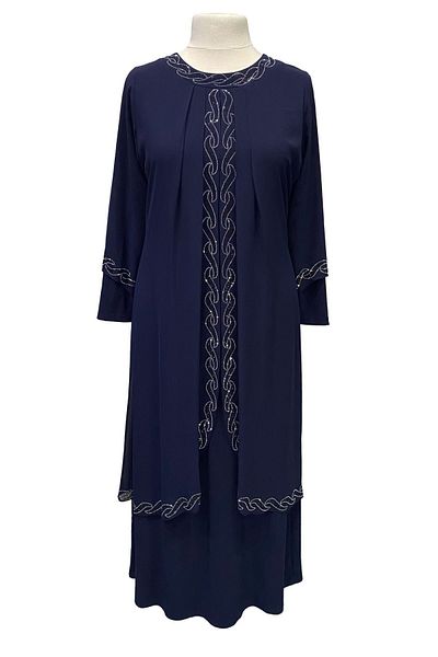 Giyinen Mağazaları Plus Size Dark Blue Saadet Stylish Stone Detailed Evening Dress