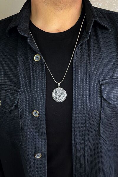 Balzamin Design Paslanmaz Kararmaz Çelik Gümüş Rengi Antik Mısır Horus'un Gözü 316L Yılan Zincir Unisex Çelik Kolye
