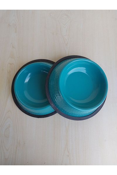 Okay 2 Pieces Stainless Steel Cat and Dog Food Bowls - Food Bowl with Water Bowl, 22 cm Bottom Base