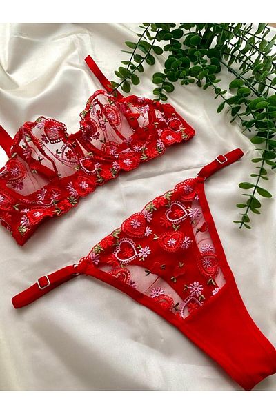 ARONA Red Brode Bra Set - Christmas Love New Year's Special