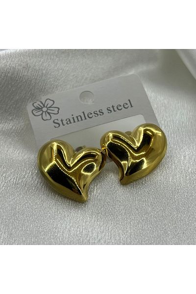 Lavienta Gold Brass Heart Steel Earrings