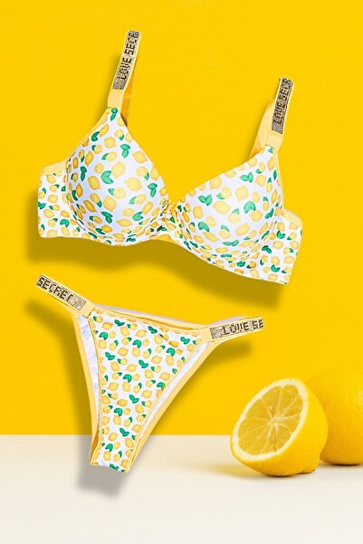 Tılsım Lingerie Női nyomtatott mikroszövet köves pántos melltartó szett