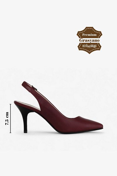Grasyano Burgundy Genuine Leather Sandals - Soft Genuine Leather, Open Back 7.5 cm Stiletto Heels