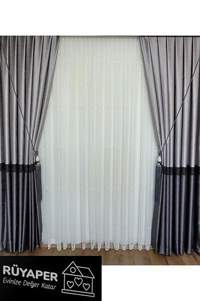 RÜYAPER New Season Rüyaper - Gray, Black and Anthracite Banded Curtain