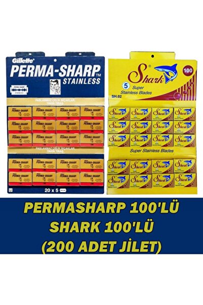 Permasharp Yaprak Jilet 100'lü, Shark Yaprak Jilet 100'lü Set (200 Adet Jilet)