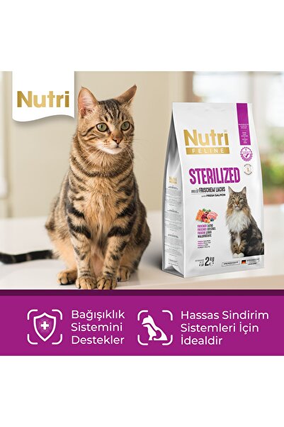 Nutri Feline Sterilized - Taze Somonlu, Glutensiz ve Tahılsız Kısırlaştırılmış Kedi Maması 2 Kg