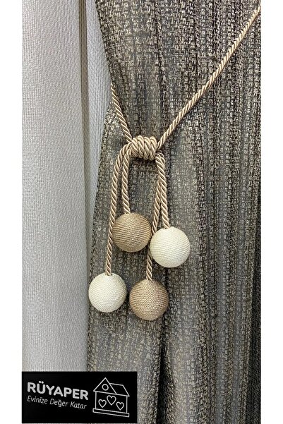 RÜYAPER Fon Perde Bağlama Aparatı 4 Toplu Tavan Braçol 1 Adet KREM VİZON