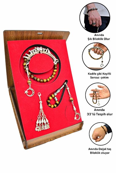 MULTİ TESBİH Kaplan Gözü Doğal Taş Bileklik Olabilen Bio Tespih Seti