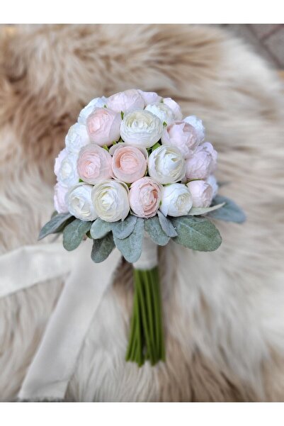 Buketlife Açık pembe krem şakayık gelinbuketi