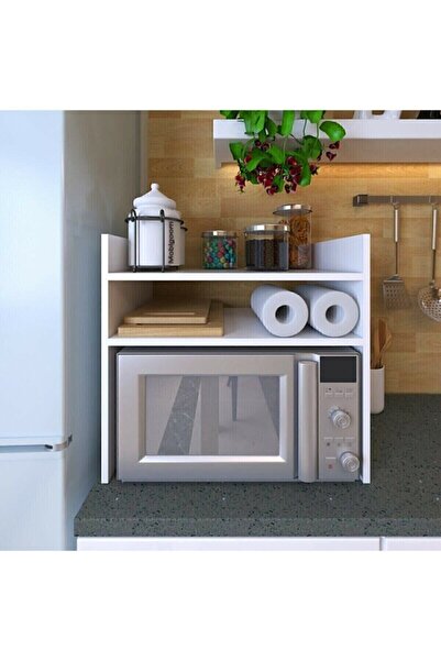 Genel Markalar ETB Ahşap Beyaz Tezgah Üstü Raf - Fırın, Mikrodalga Organizer Düzenleyici -Çok Amaçlı Raf