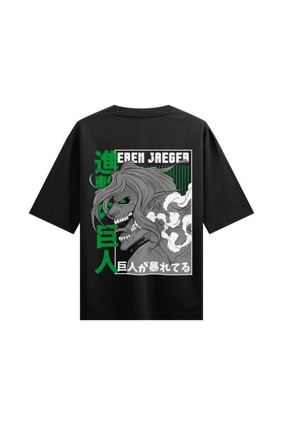 Freeyez Attack On Titan Eren Kyojin Rage Tricou oversize din bumbac cu imprim...