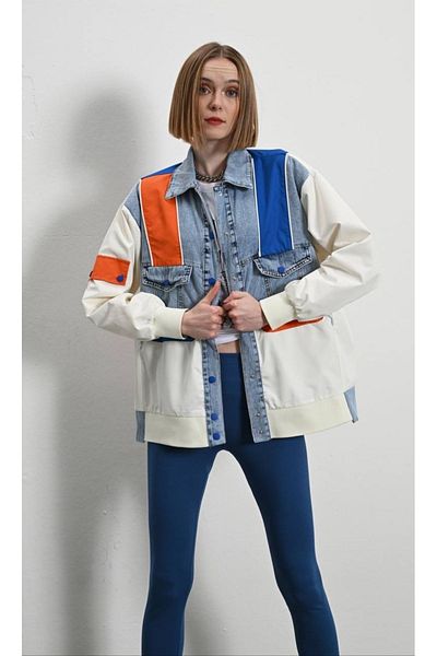 İLKCET MODA Πολύχρωμο γυναικείο oversize μπουφάν